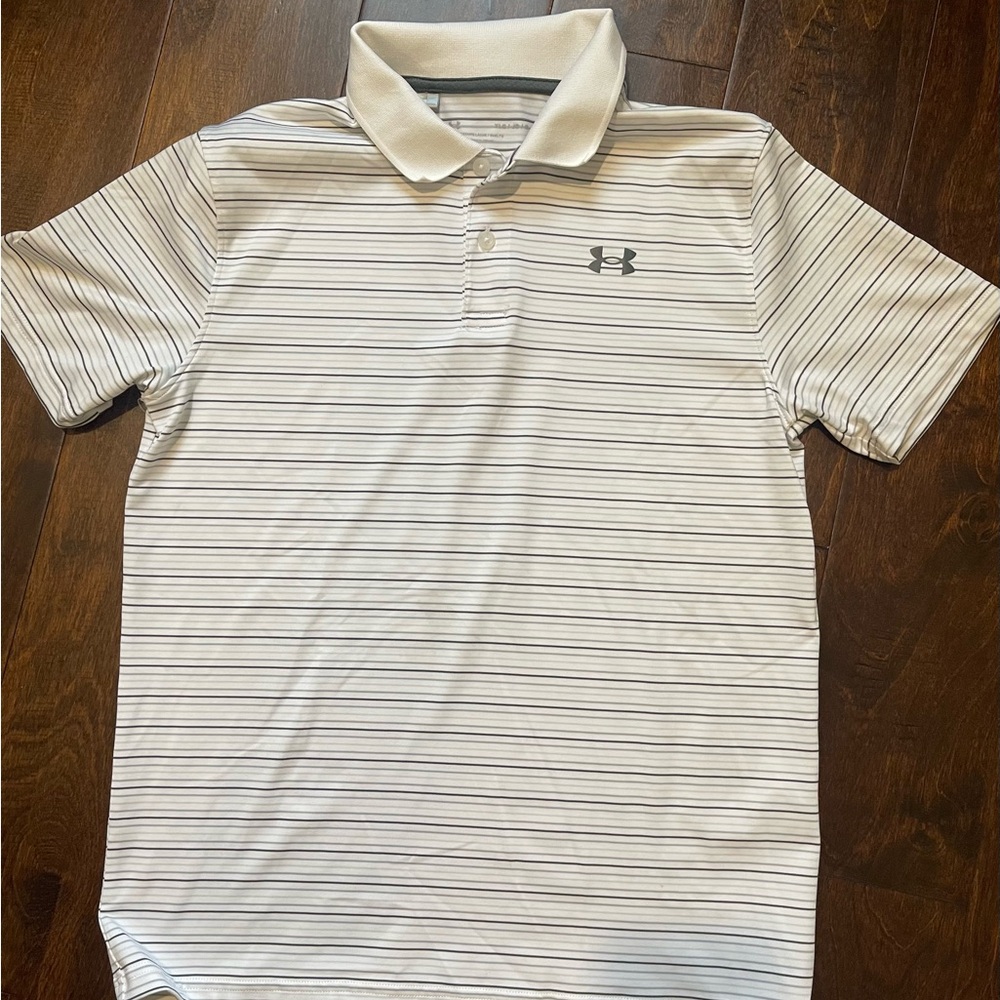 Under Armour Boy’s White Striped Golf Shirt